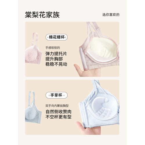 都市麗人小花心棠梨花內衣女小胸聚攏防下垂蕾絲透氣文胸無鋼圈