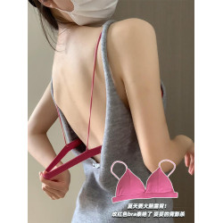 大露背法式三角杯內衣小胸聚攏夏季薄款女u型美背文胸罩吊帶內搭