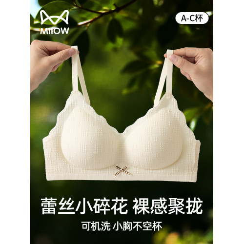 貓人內衣女高中大學生小胸聚攏無鋼圈收副乳定型杯裸感少女文胸