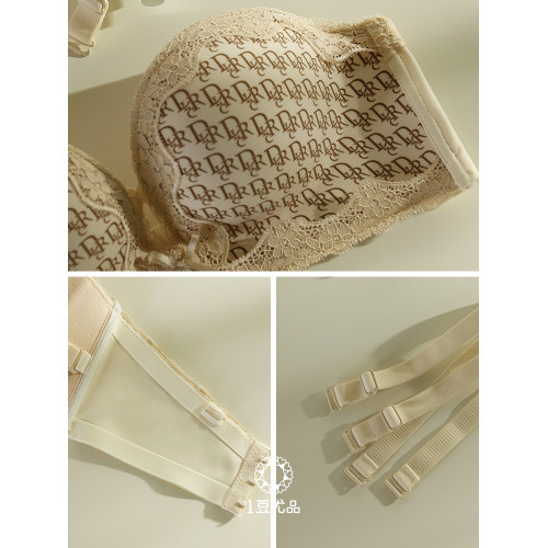 中厚2CM小胸聚攏蕾絲內衣女收副乳防下垂無鋼圈無肩帶抹胸文胸罩