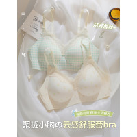 法式蕾絲內衣女聚攏小胸顯大不空杯無痕收副乳防下垂少女文胸罩