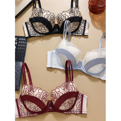 無痕蕾絲內衣小胸聚攏收副乳無鋼圈調整型高檔文胸