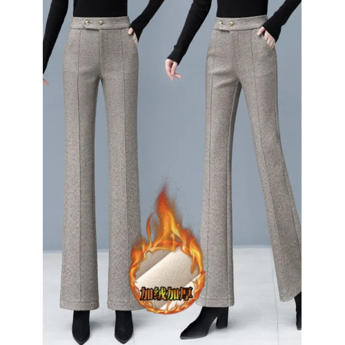 加絨加厚毛呢微喇褲女秋冬2026新款褲子高腰顯瘦時尚保暖休閒褲