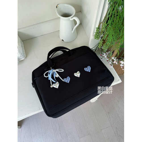 小衆高級感愛心蝴蝶結貼布手提筆記型電腦包14英寸高顔值可愛設計大容量收納包適用聯想拯救者r9000p/y7000