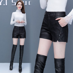 女裝2025秋海甯真皮短褲羊皮褲女顯瘦綿羊皮真皮短褲黑色皮短褲女