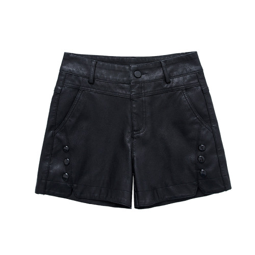 女裝2025秋海甯真皮短褲羊皮褲女顯瘦綿羊皮真皮短褲黑色皮短褲女