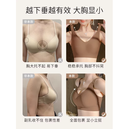 大胸顯小內衣女全罩杯薄款防下垂收副乳2025無痕胖mm塑形文胸罩夏