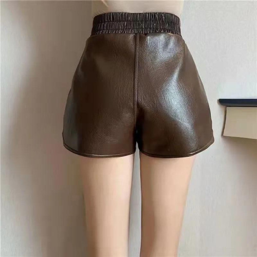 白色皮短褲女秋冬外穿高腰a字濶腿褲皮褲春季春款打底靴褲小個子