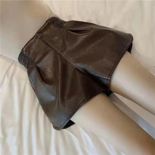 白色皮短褲女秋冬外穿高腰a字濶腿褲皮褲春季春款打底靴褲小個子