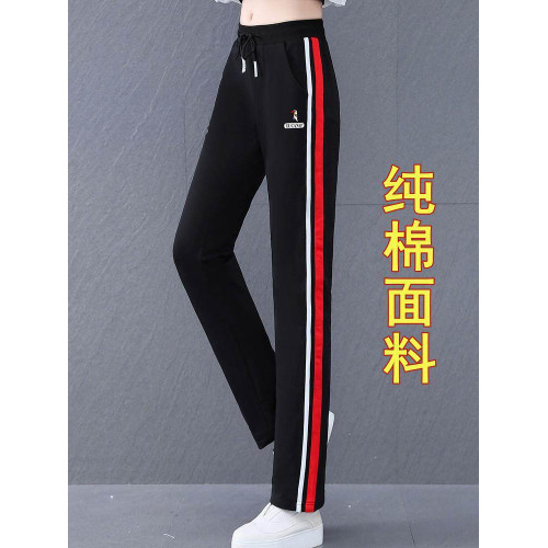 啄木鳥純棉休閒褲女春秋季2025新款直筒運動褲子寬鬆秋冬加絨衛褲