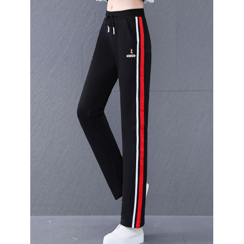 啄木鳥純棉休閒褲女春秋季2025新款直筒運動褲子寬鬆秋冬加絨衛褲