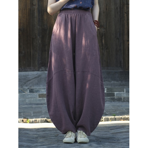 棉麻褲子春秋新款休閒寬鬆大碼長褲女式濶腿燈籠褲打坐禪修太極褲