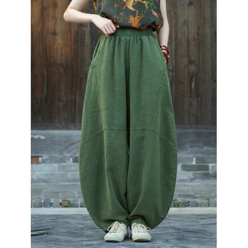 棉麻褲子春秋新款休閒寬鬆大碼長褲女式濶腿燈籠褲打坐禪修太極褲