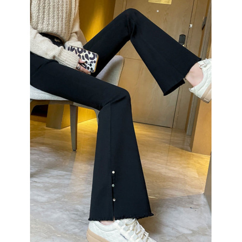 黑色微喇叭褲防牛仔褲女秋冬2025新款高腰遮胯加絨小個子彈力修身