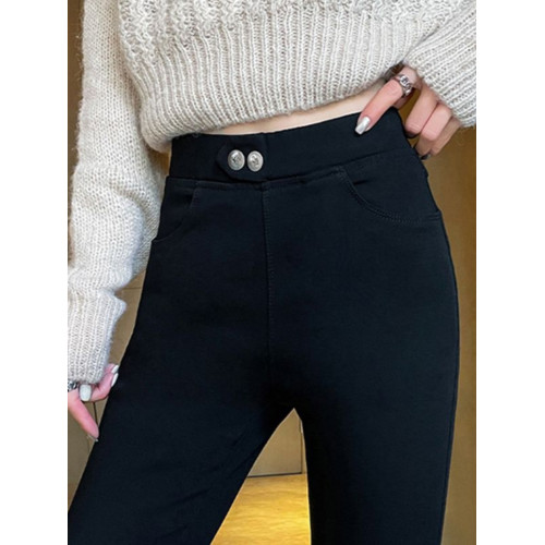 黑色微喇叭褲防牛仔褲女秋冬2025新款高腰遮胯加絨小個子彈力修身