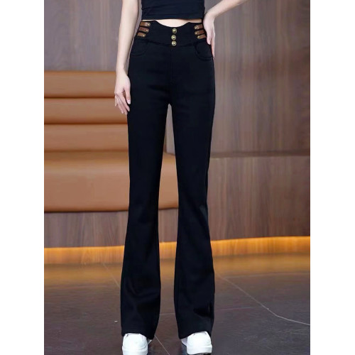 高腰微喇褲女春秋小個子爆款2025新款黑色氣質顯瘦外穿打底喇叭褲