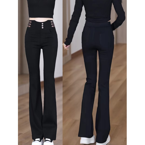 高腰微喇褲女春秋小個子爆款2025新款黑色氣質顯瘦外穿打底喇叭褲