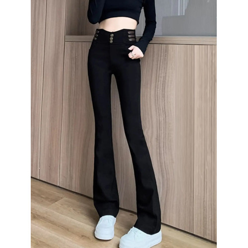 高腰微喇褲女春秋小個子爆款2025新款黑色氣質顯瘦外穿打底喇叭褲