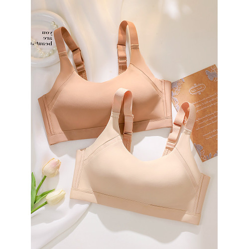 運動內衣女無痕薄款休閒防震固定一體杯上托跑步瑜珈無鋼圈文胸