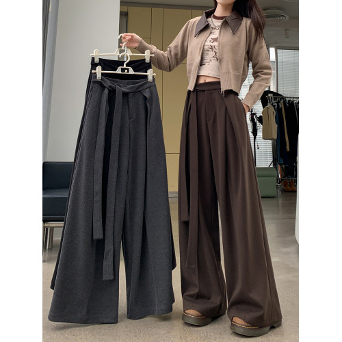 高級感毛呢西裝褲女秋冬2026新款寬鬆濶腿褲高腰垂感休閒拖地褲裙