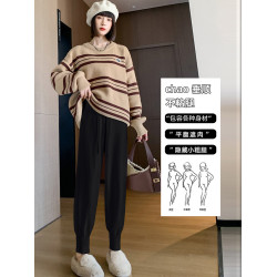 軟糯針織加厚哈倫褲女秋冬小個子高腰顯瘦寬鬆束腳九分奶奶蘿蔔褲