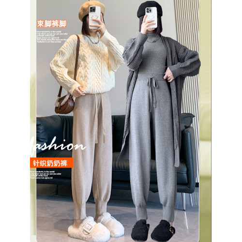 軟糯針織加厚哈倫褲女秋冬小個子高腰顯瘦寬鬆束腳九分奶奶蘿蔔褲