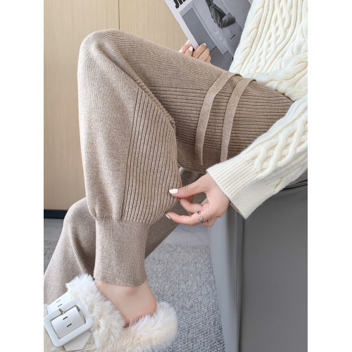 軟糯針織加厚哈倫褲女秋冬小個子高腰顯瘦寬鬆束腳九分奶奶蘿蔔褲