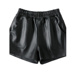 綿羊皮真皮短褲女 2025新款歐洲站高腰顯瘦寬鬆百搭a字濶腿皮短褲