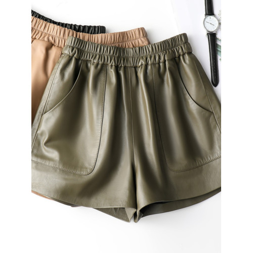 綿羊皮真皮短褲女 2025新款歐洲站高腰顯瘦寬鬆百搭a字濶腿皮短褲