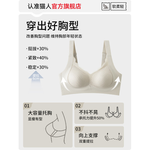 貓人大胸顯小內衣聚攏防下垂收副乳調整型胖mm無痕孕婦大碼文胸罩