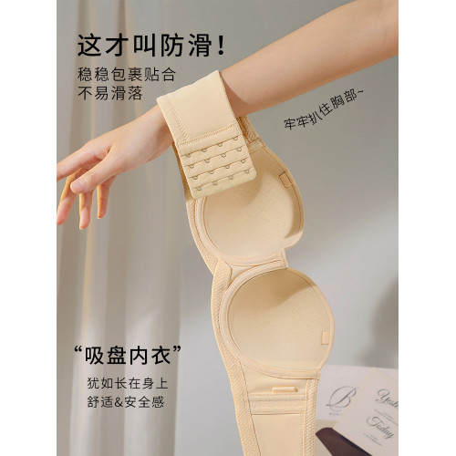 無肩帶內衣大胸顯小防下垂防滑文胸無痕薄款婚紗隱形大碼胖mm抹胸