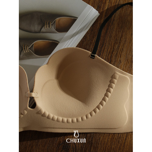 中厚3CM小胸聚攏花瓣杯內衣無鋼圈防滑上托無肩帶文胸無痕輕薄款