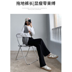 150小個子灰色運動褲女高腰垂感濶腿褲145矮個子春秋直筒八分衛褲