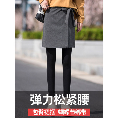 新款春秋假兩件打底褲女外穿寬鬆大碼格子裙褲胖mm顯瘦高腰長褲潮