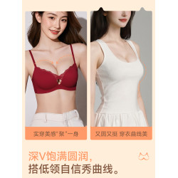 多情貓深V蕾絲內衣女小胸聚攏顯大上托防下垂無痕純欲性感文胸罩
