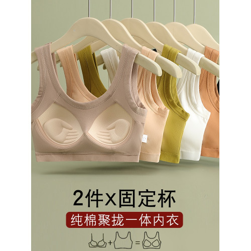 無鋼圈發育期少女文胸一體固定杯純棉內衣運動防震初中生學生背心
