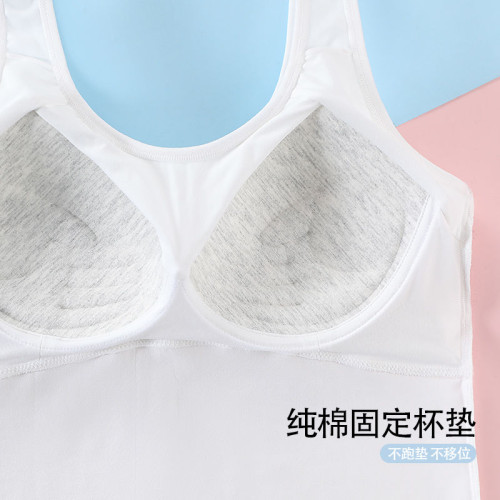少女內衣發育期學生運動背心吊帶女孩純棉文胸一體式固定胸墊薄款