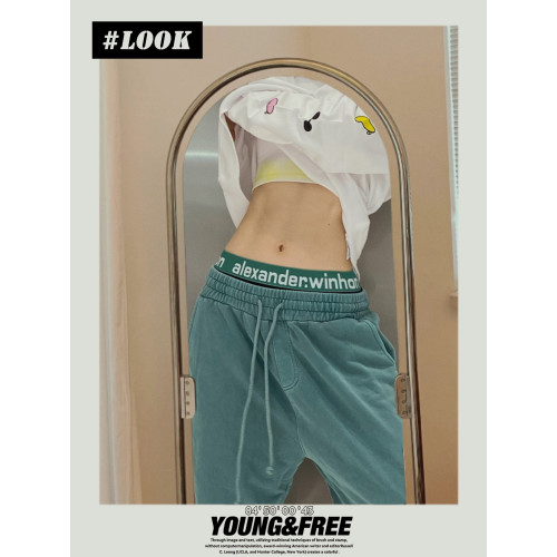 原創高腰中性帥氣運動嘻哈街舞女內褲 簡約棉質面料純色字母腰帶