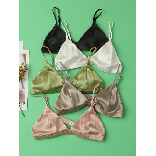 夏季薄款真絲無痕三角杯內衣大胸顯小桑蠶絲無鋼圈小胸文胸女胸罩