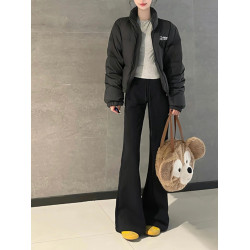 175高個子加長180高腰抽繩微喇休閒褲女加絨修身顯瘦垂感運動衛褲