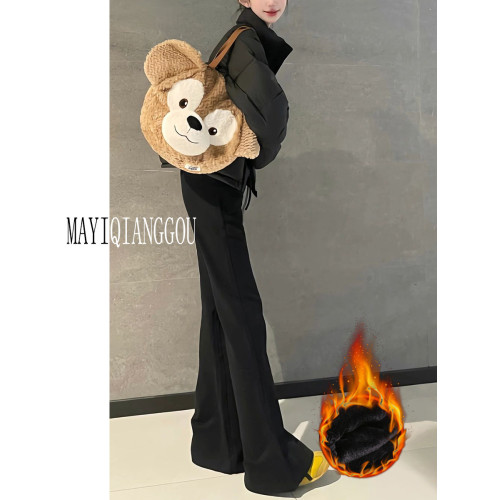 175高個子加長180高腰抽繩微喇休閒褲女加絨修身顯瘦垂感運動衛褲