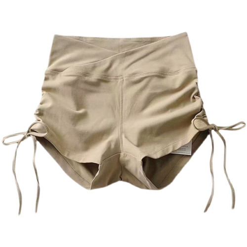 歐美性感健身瑜珈抽繩跳鋼琯舞蹈運動短褲女夏高腰提臀蜜桃臀熱褲