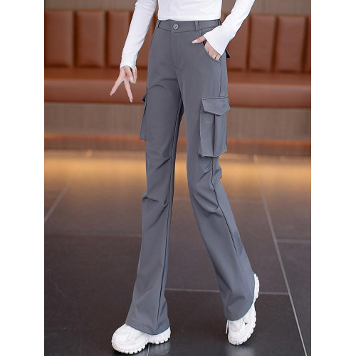 顯瘦顯腿長微喇叭工裝褲女2025新款秋季黑色速乾窄版降落傘兵褲子