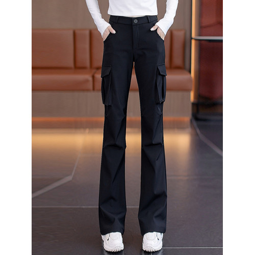 顯瘦顯腿長微喇叭工裝褲女2025新款秋季黑色速乾窄版降落傘兵褲子