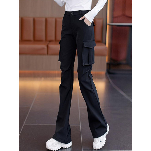 顯瘦顯腿長微喇叭工裝褲女2025新款秋季黑色速乾窄版降落傘兵褲子