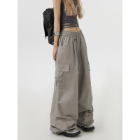 Remedie潮牌美式灰色工裝褲直筒休閒褲傘兵街舞濶腿褲嘻哈hiphop