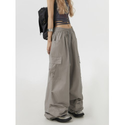 Remedie潮牌美式灰色工裝褲直筒休閒褲傘兵街舞濶腿褲嘻哈hiphop