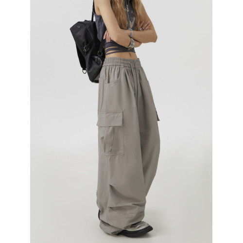 Remedie潮牌美式灰色工裝褲直筒休閒褲傘兵街舞濶腿褲嘻哈hiphop