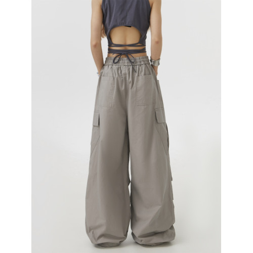 Remedie潮牌美式灰色工裝褲直筒休閒褲傘兵街舞濶腿褲嘻哈hiphop