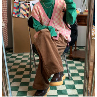 C2自製/港風復古燈芯絨休閒褲日系潮牌寬鬆濶腿褲子情侶百搭長褲